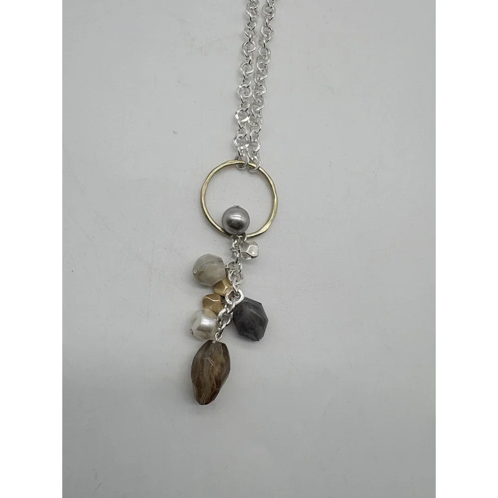 Chicos Bright Silver‎ Long Chain with Gold Tone Dangle Beads Necklace